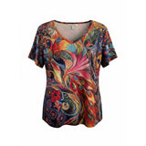 Boutique Abstract Peacock Art Top Plus Size Boho Floral Tunic Blouse 2X