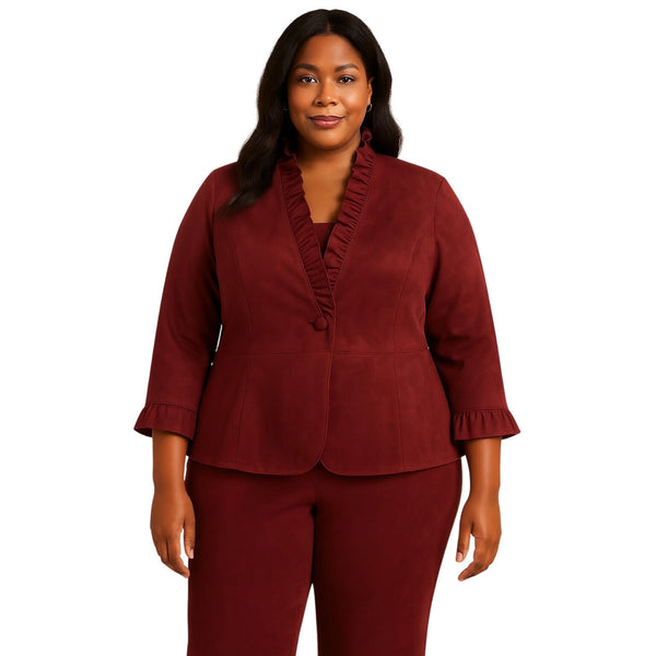 Nygard Ultra Suede Ruffle Jacket 20W – Wine, Princess Seams, Chic Fit