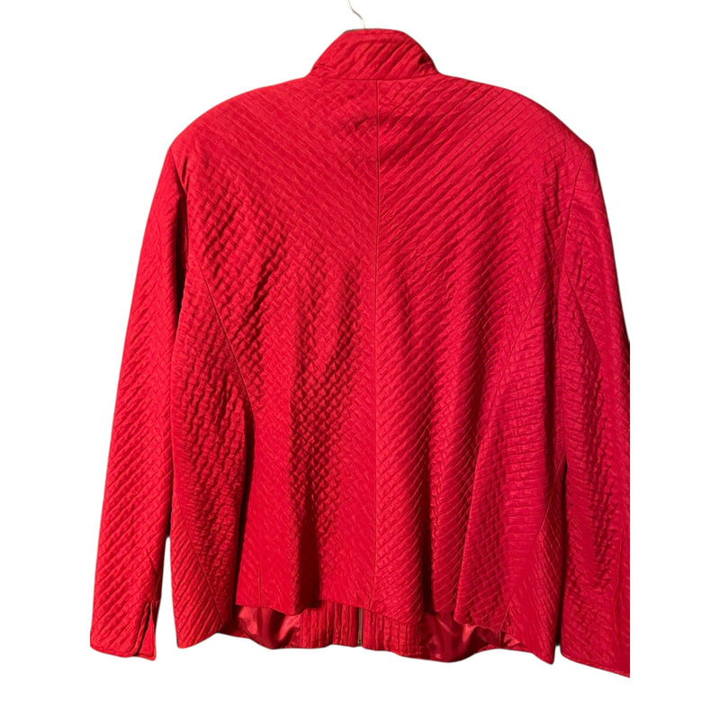 Ellen Tracy Red Quilted Wool-Silk Zip Jacket 20W