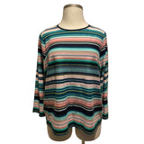Talbots Woman 3X Petite 100% Cotton Multicolor Stripe Knit Top Casual Chic