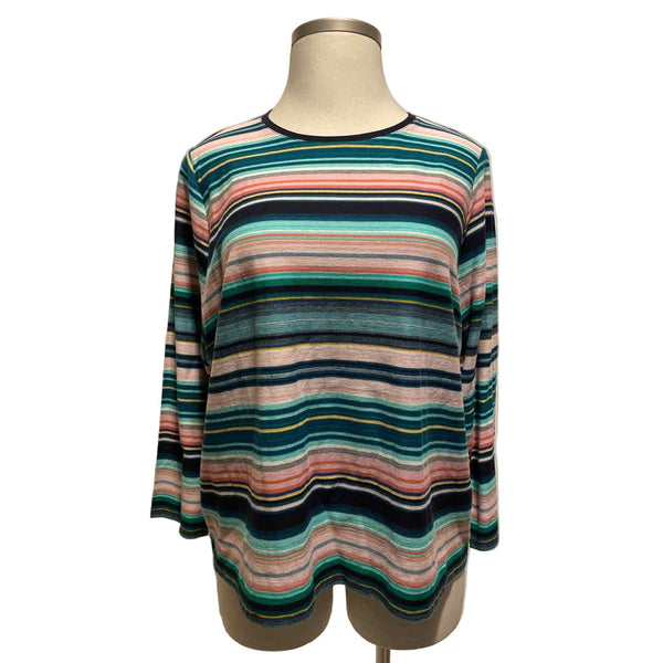 Talbots Woman 3X Petite 100% Cotton Multicolor Stripe Knit Top Casual Chic