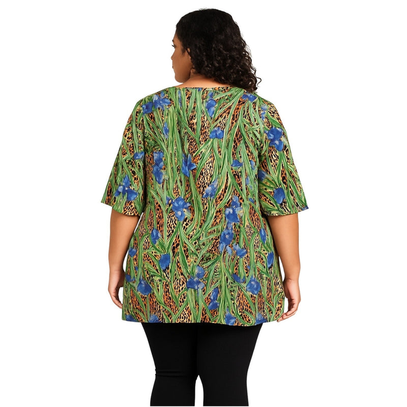 Attitudes by Renee 4X Tropical Print Tunic Top with Pockets