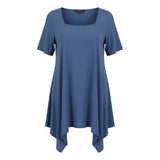 Roaman's Blue Sharkbite Tunic Top Boho Swing Blouse Handkerchief Hem 18/20