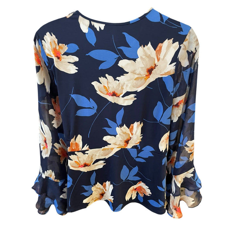 Perception Woman Plus Size 3X Floral Faux Wrap Blouse – Vibrant Blue