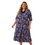 Roman’s Paisley Midi Dress Plus Size 18/20 Blue Purple Stretch Knit - Style Plus Consignment Boutique