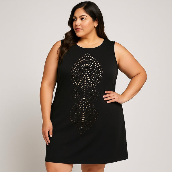 Olivia Matthews Black Nude Lazor Cutout Dress 3X – Plus Size Sleeveless Sheath