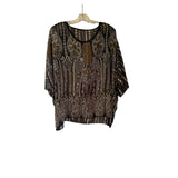 Plus Size Boho Tribal Print Tunic Top Brown Black Oversized Blouse One Size