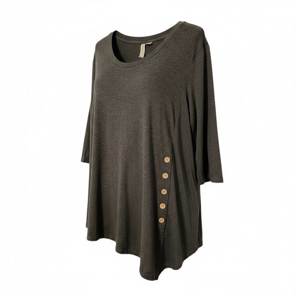 MISIA 3X Lightweight Rayon Blend Tunic Top with Wood Buttons & Shark Bite Hem
