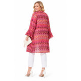 Jules by Jen 1X Chevron Print Kimono Duster Cardigan Pink Orange Boho Open Front Plus Size