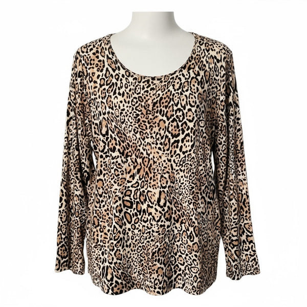 Chico’s Leopard Animal Print Long Sleeve Top Size 3 (14–16)