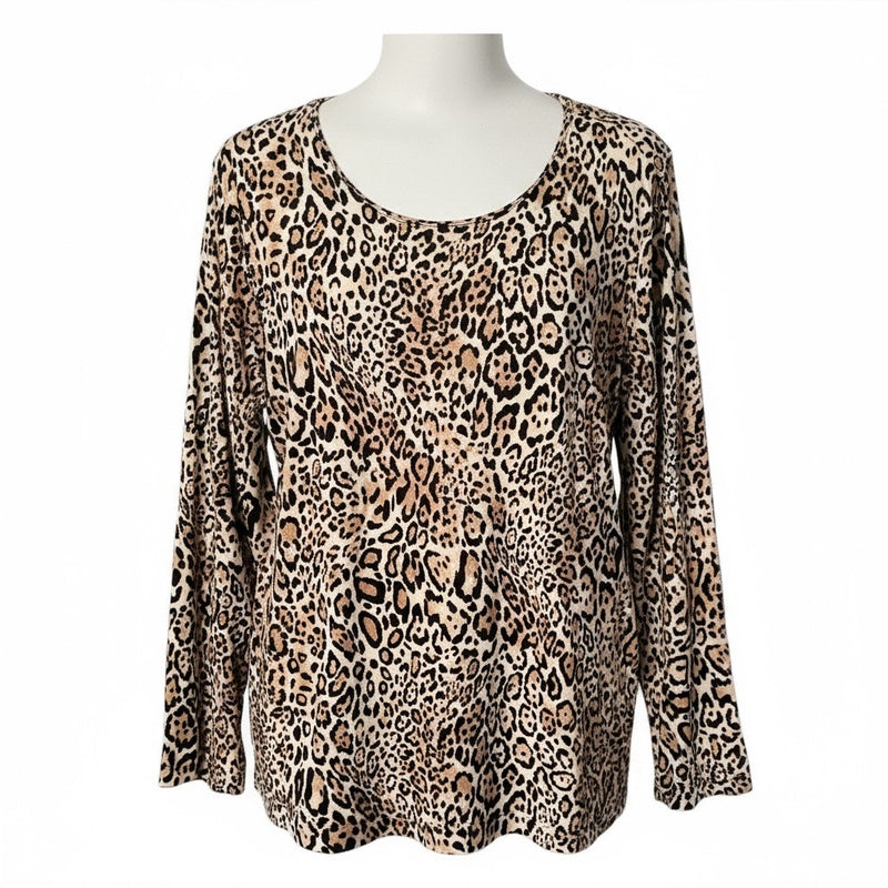 Chico’s Leopard Animal Print Long Sleeve Top Size 3 (14–16)