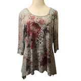 3X Floral Flowy Tunic Top 3/4 Sleeve Scoop Neck Boho Casual Knit