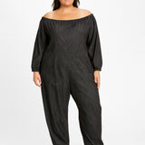 Lloyd Off-Shoulder Black Stretch Jumpsuit with Pockets – Plus Size 2X