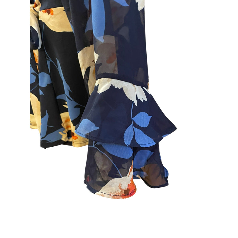 Perception Woman Plus Size 3X Floral Faux Wrap Blouse – Vibrant Blue
