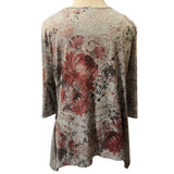 3X Floral Flowy Tunic Top 3/4 Sleeve Scoop Neck Boho Casual Knit