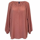 Boho Gauze Peasant Blouse Plus Size Dusty Rose Balloon Sleeve Tunic Top 4X