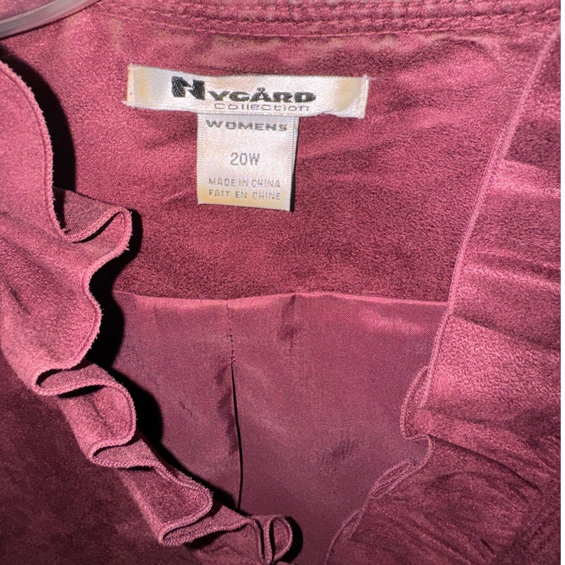 Nygard Ultra Suede Ruffle Jacket 20W – Wine, Princess Seams, Chic Fit