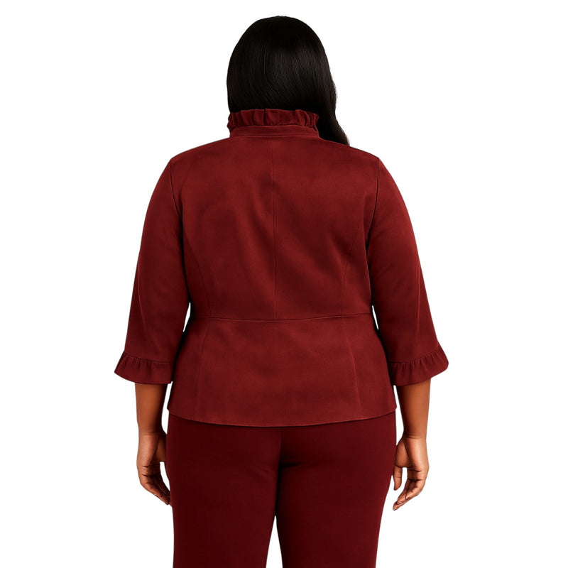 Nygard Ultra Suede Ruffle Jacket 20W – Wine, Princess Seams, Chic Fit