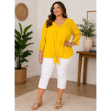 Plus Size Mustard Yellow Lace Trim Tie Front Blouse Boho Boutique Top 2X