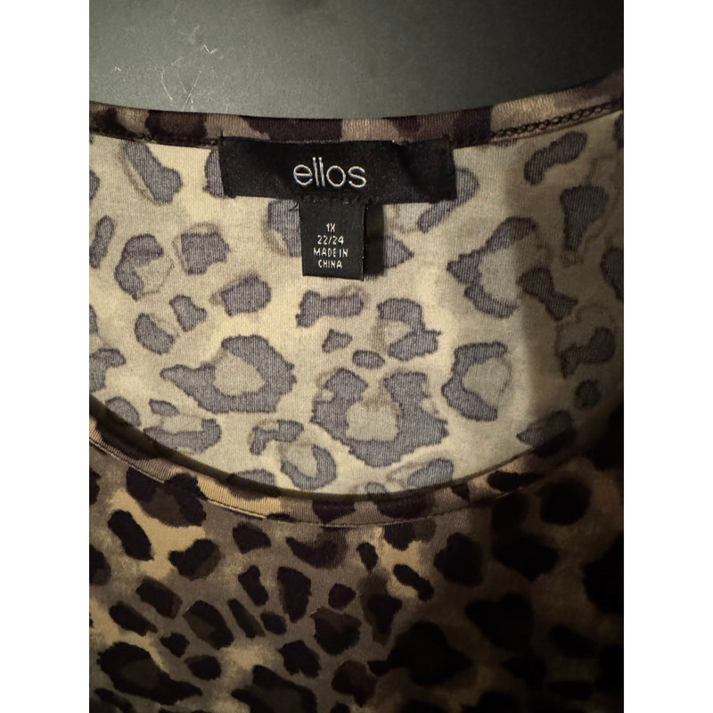 Ellos 1X (22–24) Leopard Print A-Line Knit Dress – Soft Stretch with ¾ Sleeves
