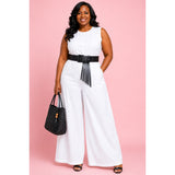 Uoozee XL White 100% Cotton Wide Leg Jumpsuit Hidden Zip Pockets
