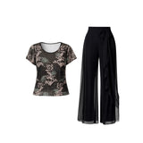 MSK Woman Chiffon Overlay Palazzo Pants 1X Black Wide Leg Evening Pants