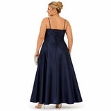 Navy Taffeta A-Line Formal Gown with Pleated Bodice & Corset Back Size 16/18
