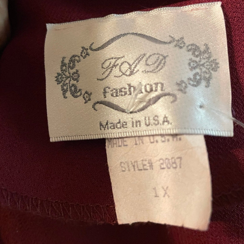 FAS Burgundy 3-Piece Georgette Evening Set –Plus Size 1X