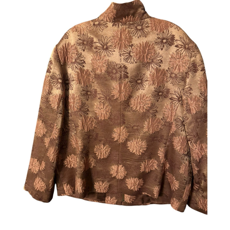 Ellen Tracy 16W Copper Floral Brocade Zip Jacket with Slant Pockets
