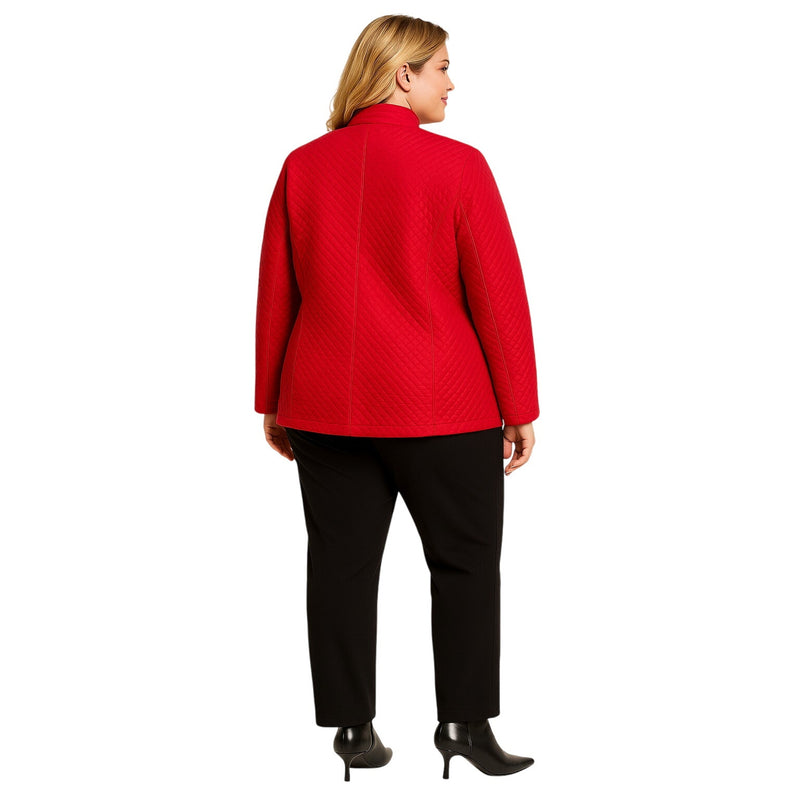 Ellen Tracy Red Quilted Wool-Silk Zip Jacket 20W