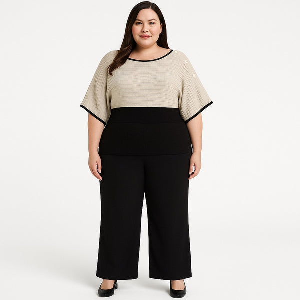 Joseph A Plus 3X Ribbed Knit Empire Waist Sweater Gray & Black Chic