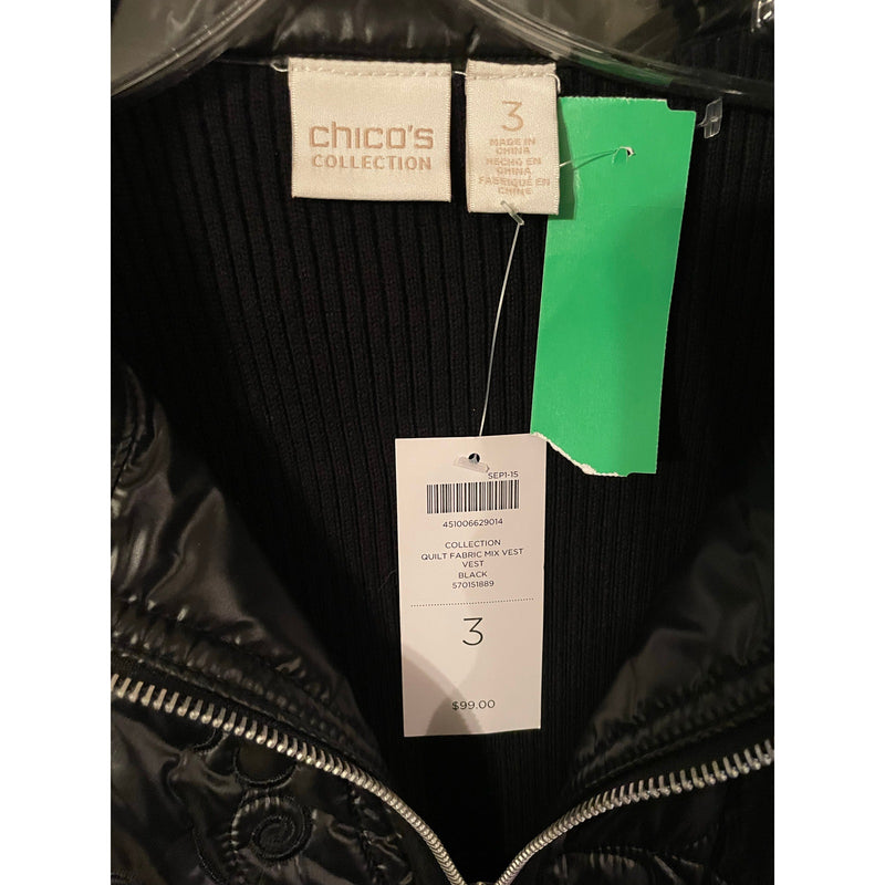 Chico’s Size 3 (14-16) Quilted Scroll Puffer Front & Knit Back Vest NWT