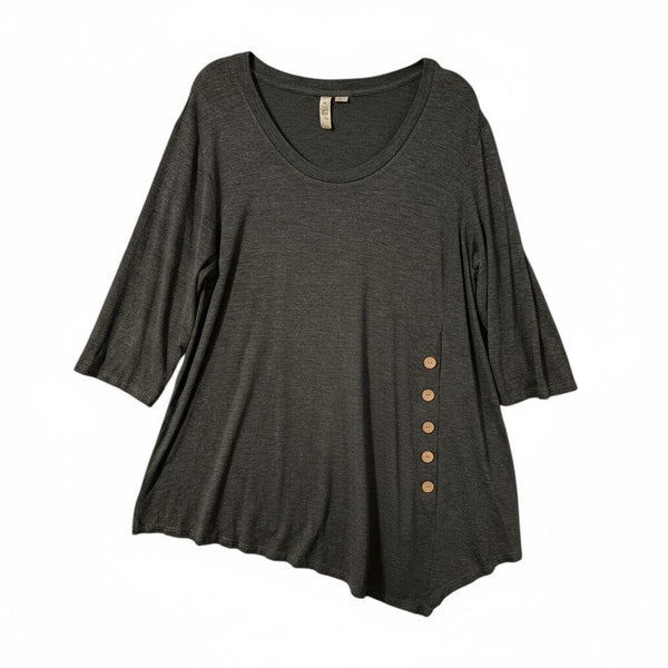 MISIA 3X Lightweight Rayon Blend Tunic Top with Wood Buttons & Shark Bite Hem