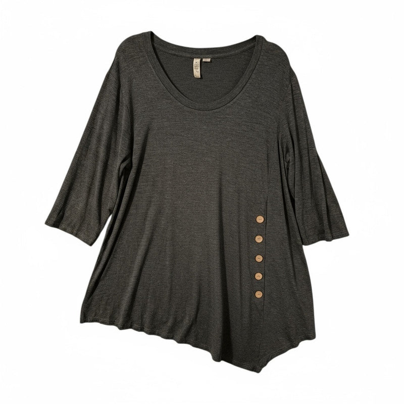 MISIA 3X Lightweight Rayon Blend Tunic Top with Wood Buttons & Shark Bite Hem