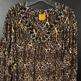Ruby Rd. 3X Beaded Neckline Abstract Print Top Brown Black White