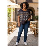 Shein Curve 4X Black Boho Floral Print Top | Plus Size | Stretchy Comfort