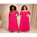 Copied - Sexy Diva Hot Pink Off-Shoulder Maxi Dress Plus Size 2X Glam Evening Resort