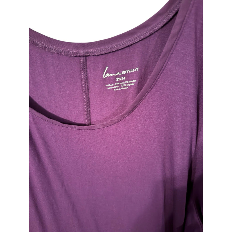 Lane Bryant Deep Purple Tunic Top with Chiffon Hem, Size 22–24