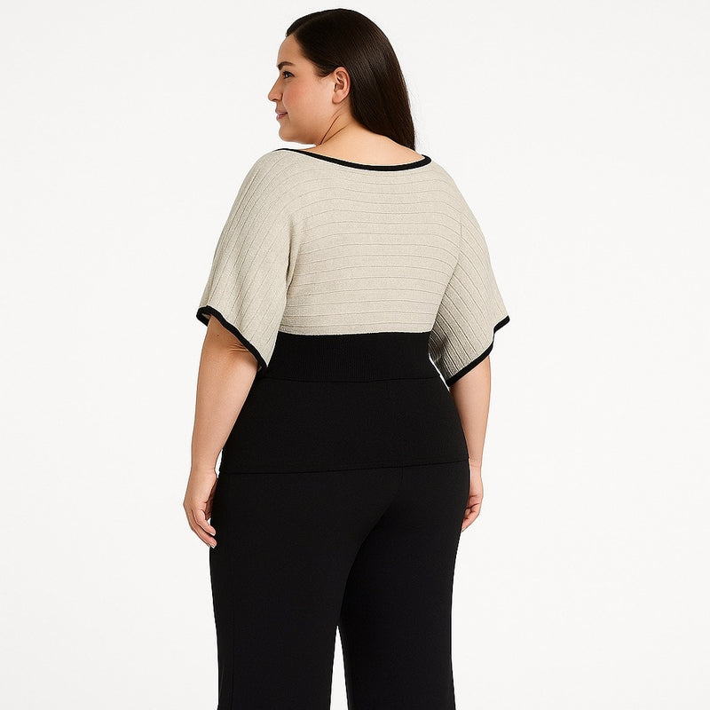 Joseph A Plus 3X Ribbed Knit Empire Waist Sweater Gray & Black Chic