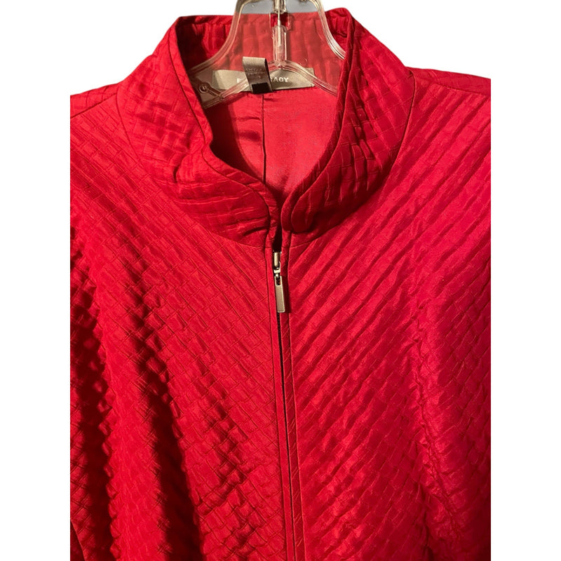 Ellen Tracy Red Quilted Wool-Silk Zip Jacket 20W