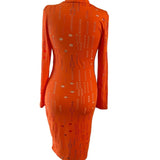 Vibrant Orange Bodycon Midi Dress with Geometric Cutouts - Size L - Style Plus Consignment Boutique