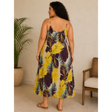 Shein Tropical Leaf Print A-Line Midi Dress 2XL Boho Resort