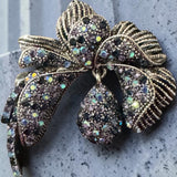 Iridescent Crystal Floral Statement Brooch 2"