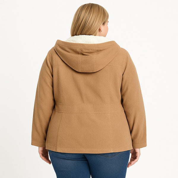 Sonoma 3X Hooded Corduroy Jacket Sherpa Hood Plaid Lining Zip Front