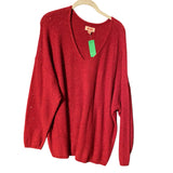 EVRI Red Sparkle Tunic V-Neck Sweater 2X Plus Size Cozy Knit Top