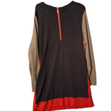 Eliza J 3X Colorblock Knit Dress – Black, Camel & Red with Gold Zipper