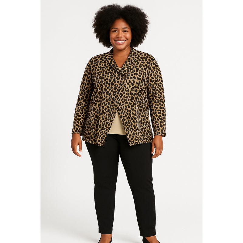 Bobeau 3X Leopard Animal Print Knit Jacket One Button Stretch Blazer