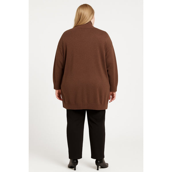 Misook Chocolate Brown Tunic Cardigan with Black Trim – Size 3X