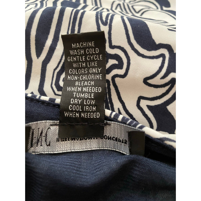 INC Plus Size 3X Navy & White Scroll Print Dress – Boat Neck, 3/4 Sleeve, 38” Length
