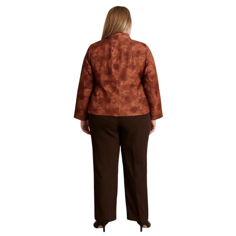 Ellen Tracy 16W Copper Floral Brocade Zip Jacket with Slant Pockets